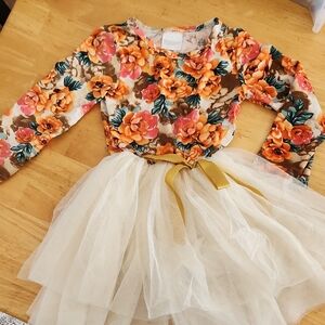 Floral Long Sleeve Dress with Tulle Skirt